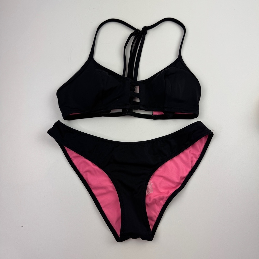 Victoria's Secret Pink 2 Piece Black Cut Out Bikini Size XS